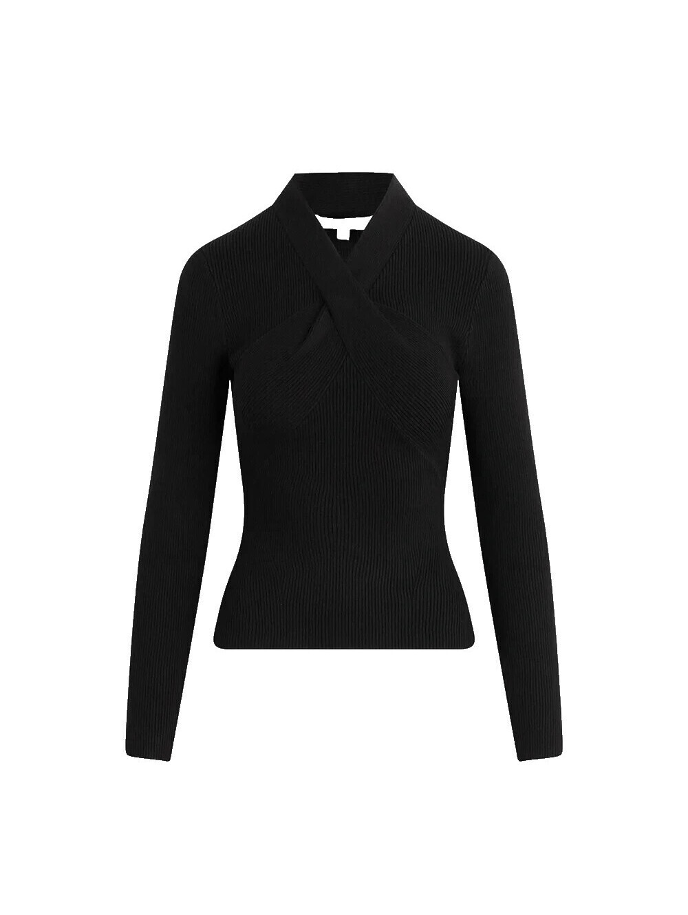 Favorite Daughter Black Cross-Front Ribbed V-Neck Sweater